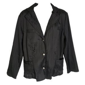 Katie Todd Women Blouse Size Small Long Sleeve Black Button Front Crinkle Pocket